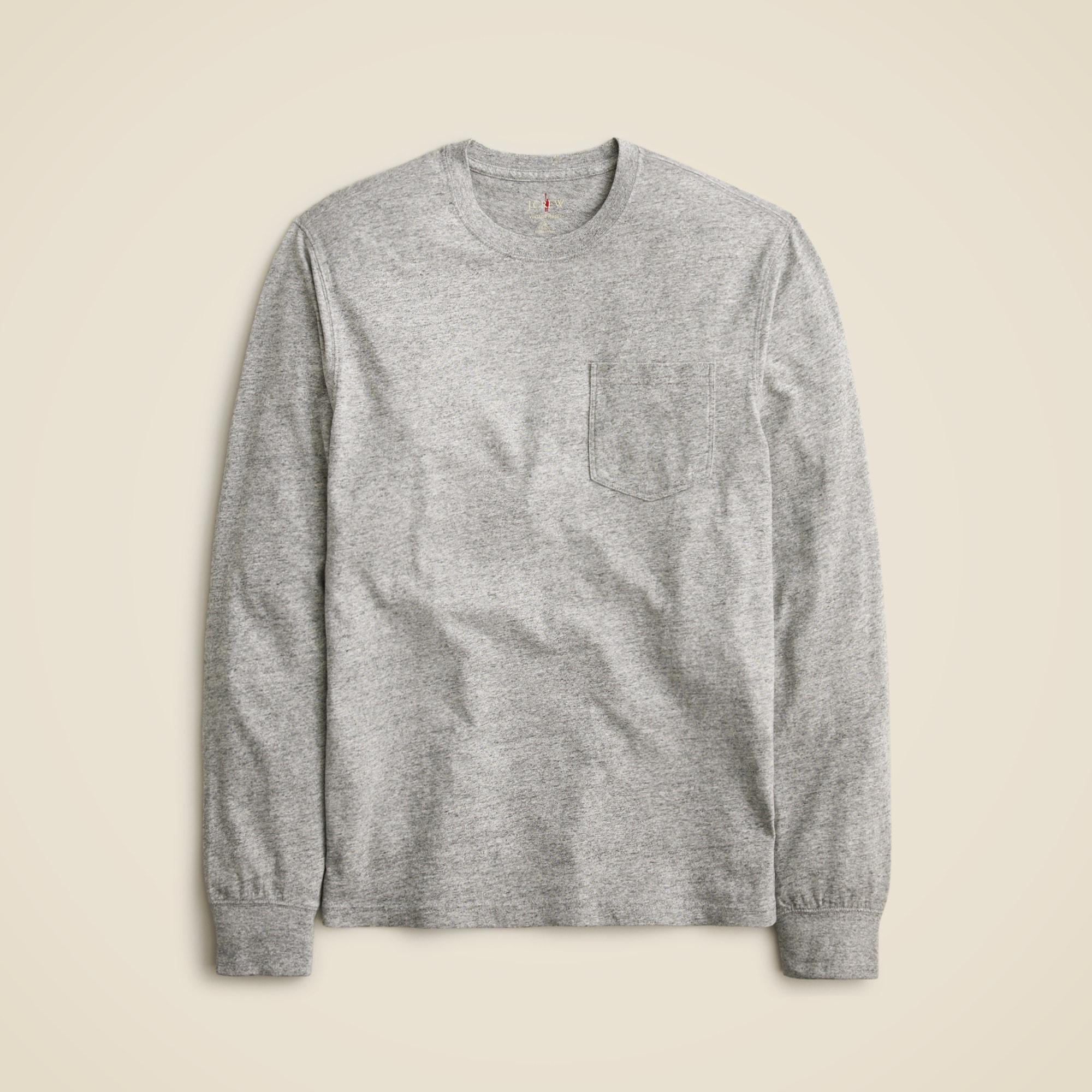 Long-sleeve vintage-wash cotton pocket T-shirt Product Image