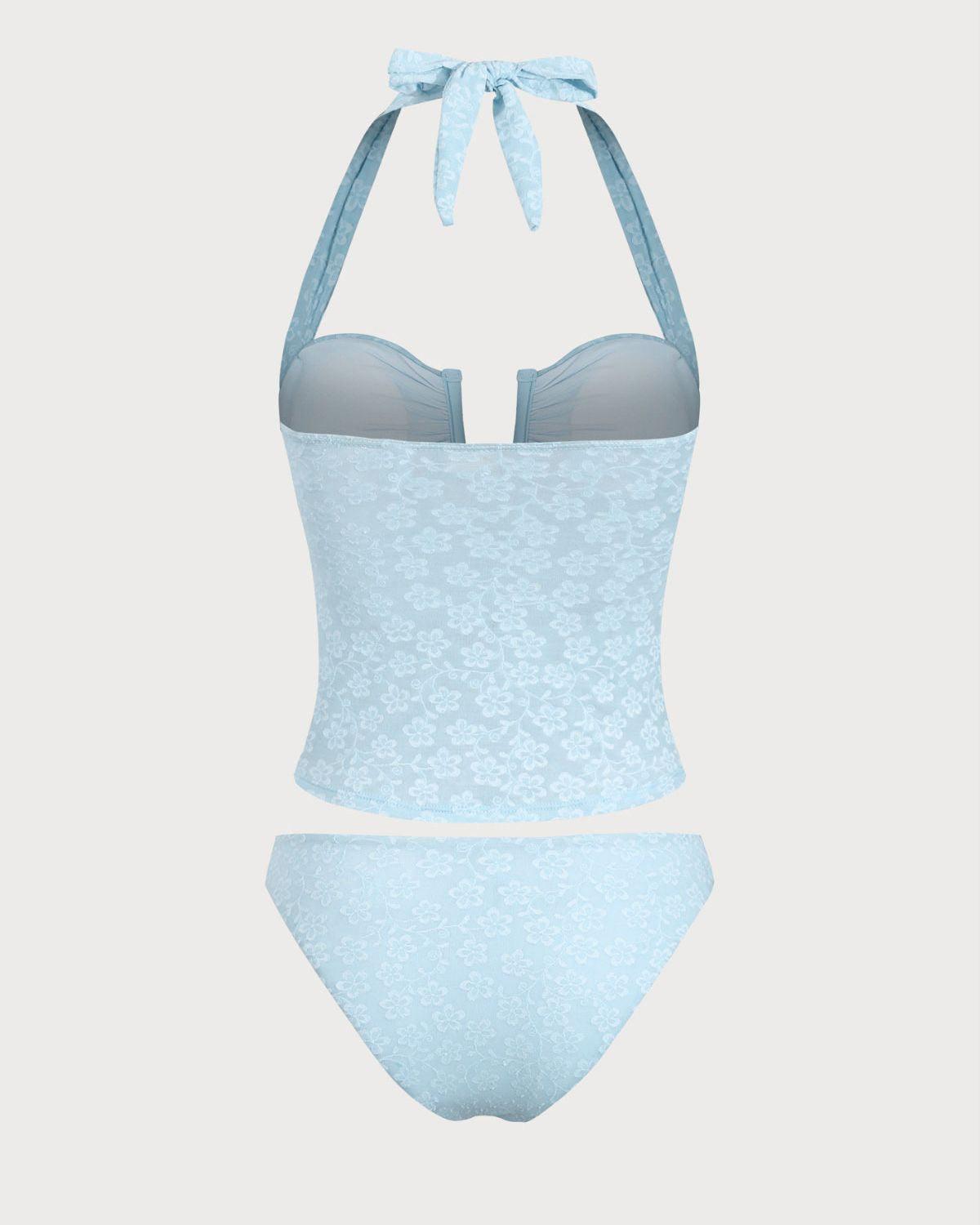 Blue Jacquard Textured Tankini Swimsuit Product Image