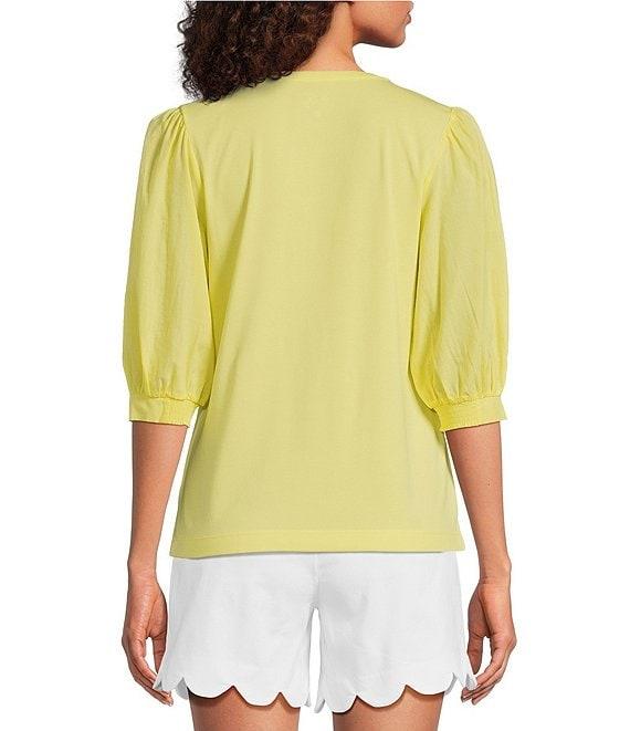Lilly Pulitzer Ronson Split V -Neck Elbow Puff Sleeve Top Product Image