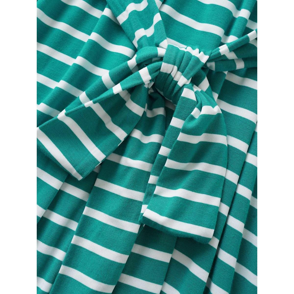 Plus Size Supersoft Essentials Striped Dolman Sleeve Belted Dress Turquoise Women Casual Non Round Neck Short sleeve Curvy Midi Dress BloomChic 22-24/3X Product Image