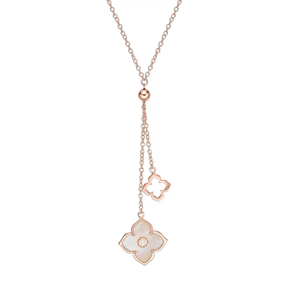 Gemminded Rose Gold Over Sterling Silver Mother-Of-Pearl & Cubic Zirconia Flower Pendants Y-Necklace, Women's, Size: 18", Rose Gold Tone Product Image