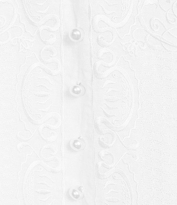 Mestiza New York Linen Blend Elliana Mandarin Collar Puff Sleeve Embroidered Button Front Mini Dress Product Image