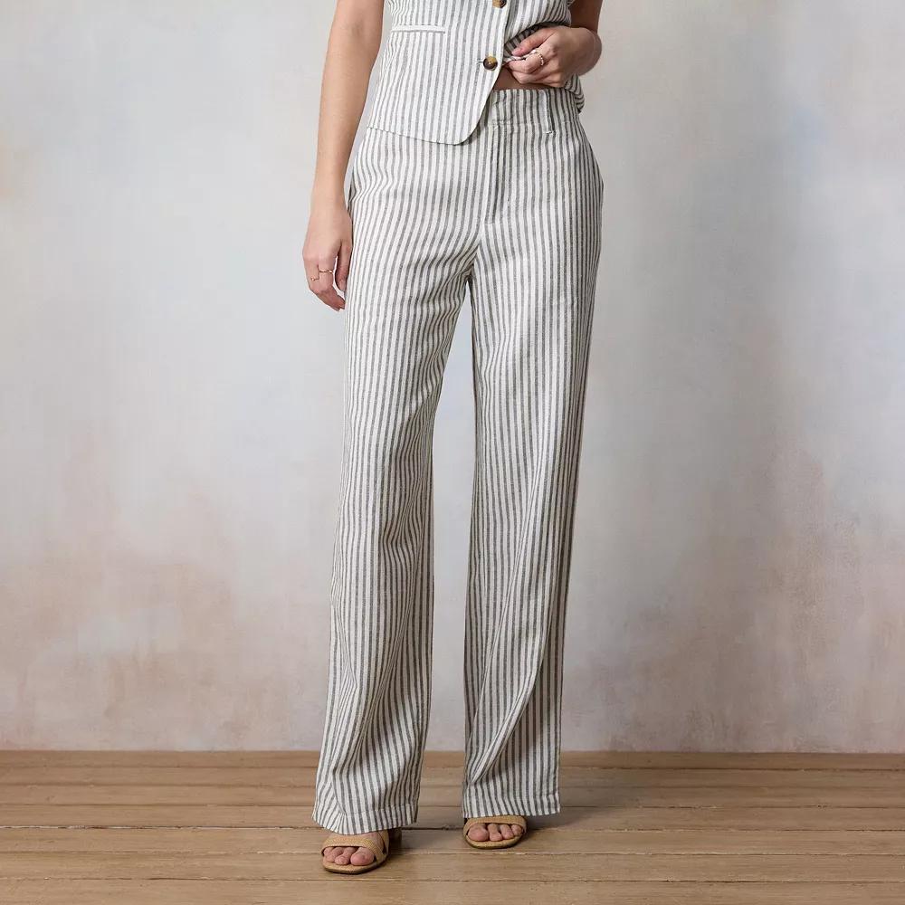 Women's LC Lauren Conrad Drapey Elastic Back Trouser Pants, Size: 18 Short, Green Monaco Stripe Product Image