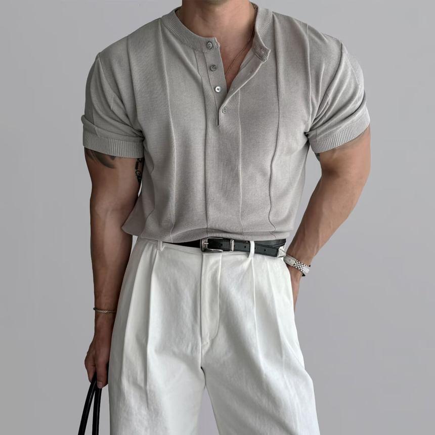 RT No. 11361 VERTICAL KNIT HENRY COLLAR SHORT SLEEVE Product Image