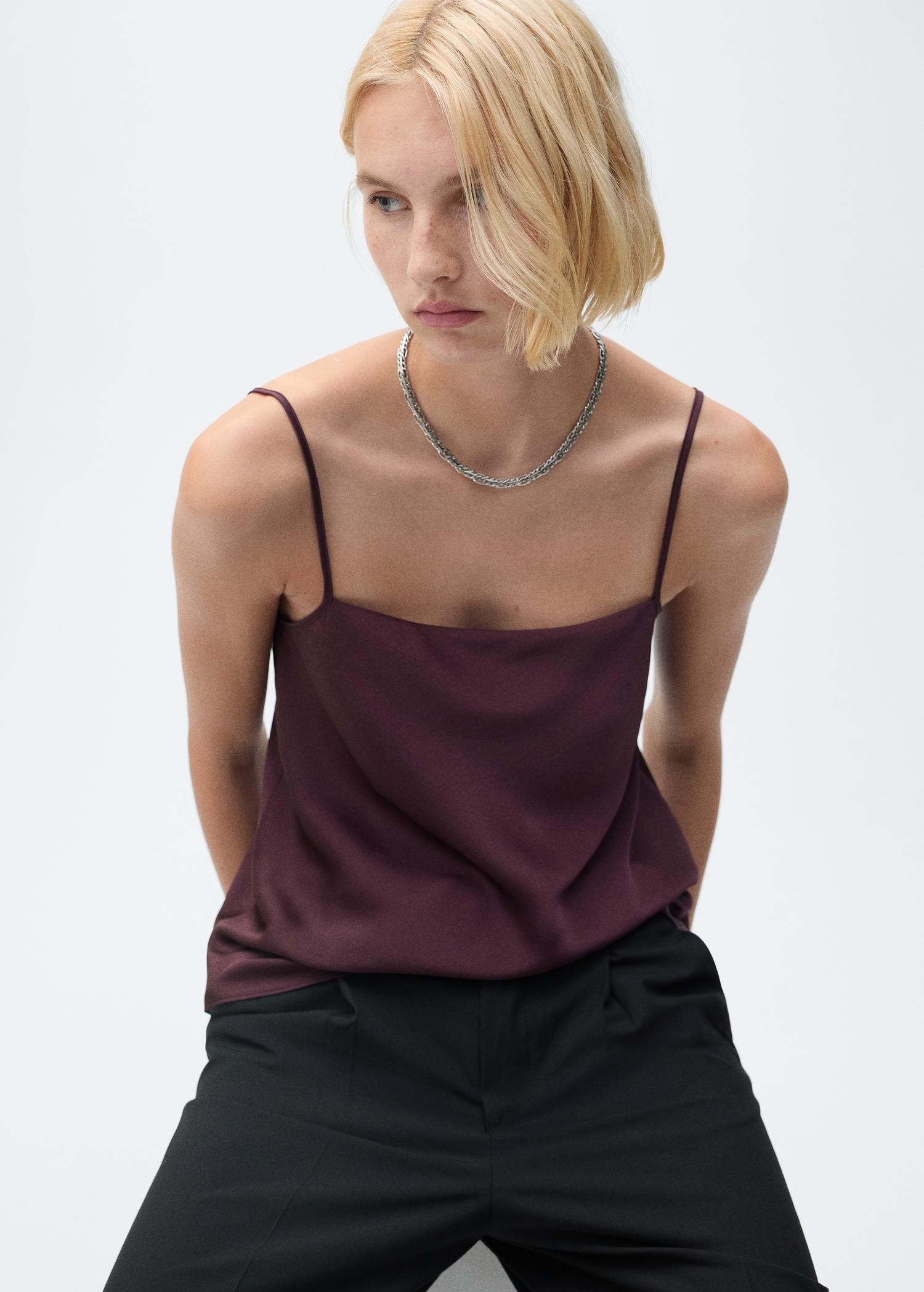Satin top with thin straps - Women | MANGO USA Product Image