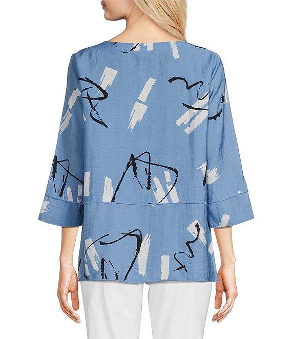 Ali Miles Abstract Print Round Neck 3/4 Sleeve Tunic Product Image