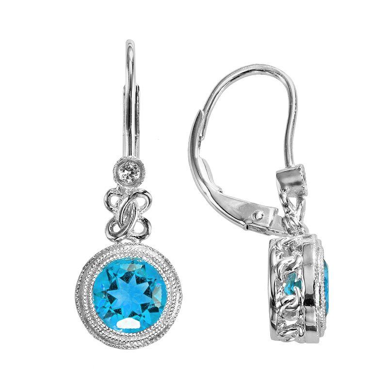 Oro Leoni Sterling Silver Blue Topaz and Lab-Created White Sapphire Drop Earrings, Women's Product Image