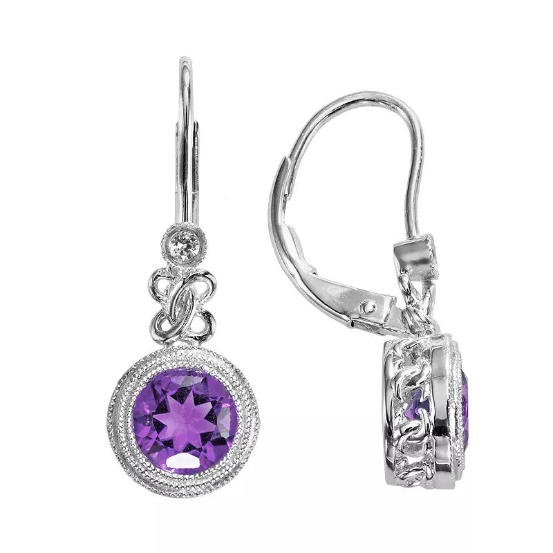 Sterling Silver Amethyst and Lab-Created White Sapphire Drop Earrings, Womens Product Image