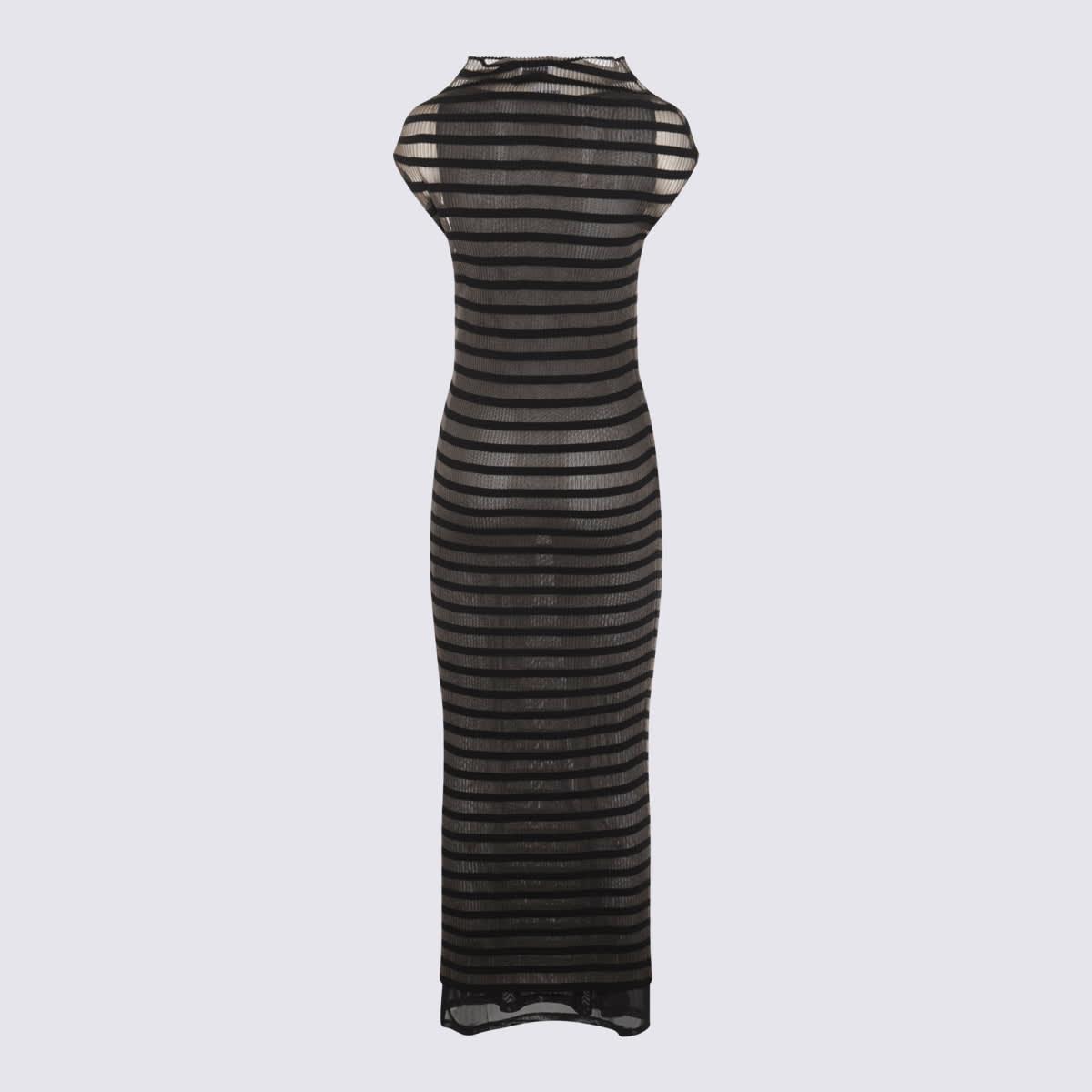 JEAN PAUL GAULTIER Mariniere Striped Cap-sleeve Nylon Maxi Dress In Black Product Image