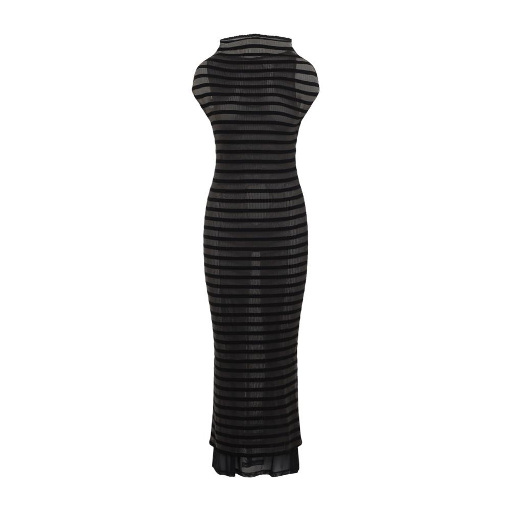 JEAN PAUL GAULTIER Mariniere Striped Cap-sleeve Nylon Maxi Dress In Black Product Image