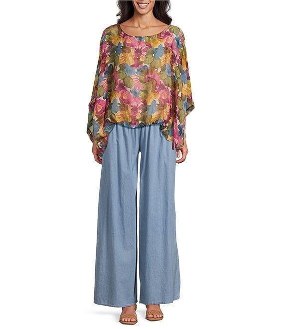 M Made in Italy Silky Scoop Neckline Elbow Sleeve Poncho Top Product Image