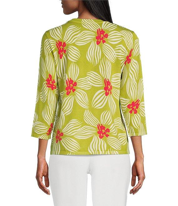 Investments Stripe Petals 3/4 Sleeve Crew Neck Top Product Image