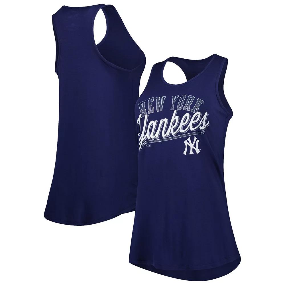 Women's Fanatics Branded Navy New York Yankees Simplicity Swing Racerback Scoop Neck Tank Top,  Product Image