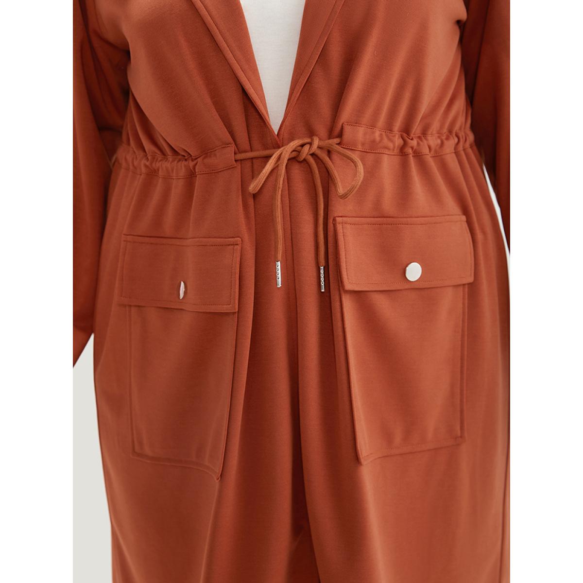 Plus Size Halloween Plain Hooded Pocket Drawstring Knot Coat Women OrangeRed Casual Plain Ladies Dailywear Winter Coats BloomChic 28/5X Product Image