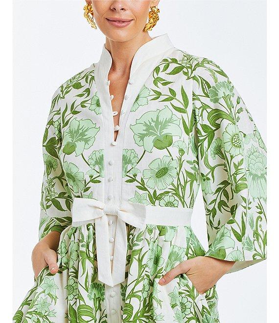 Mestiza New York Carmen Floral Print Mandarin Collar 3/4 Full Sleeve Mini A-Line Dress Product Image