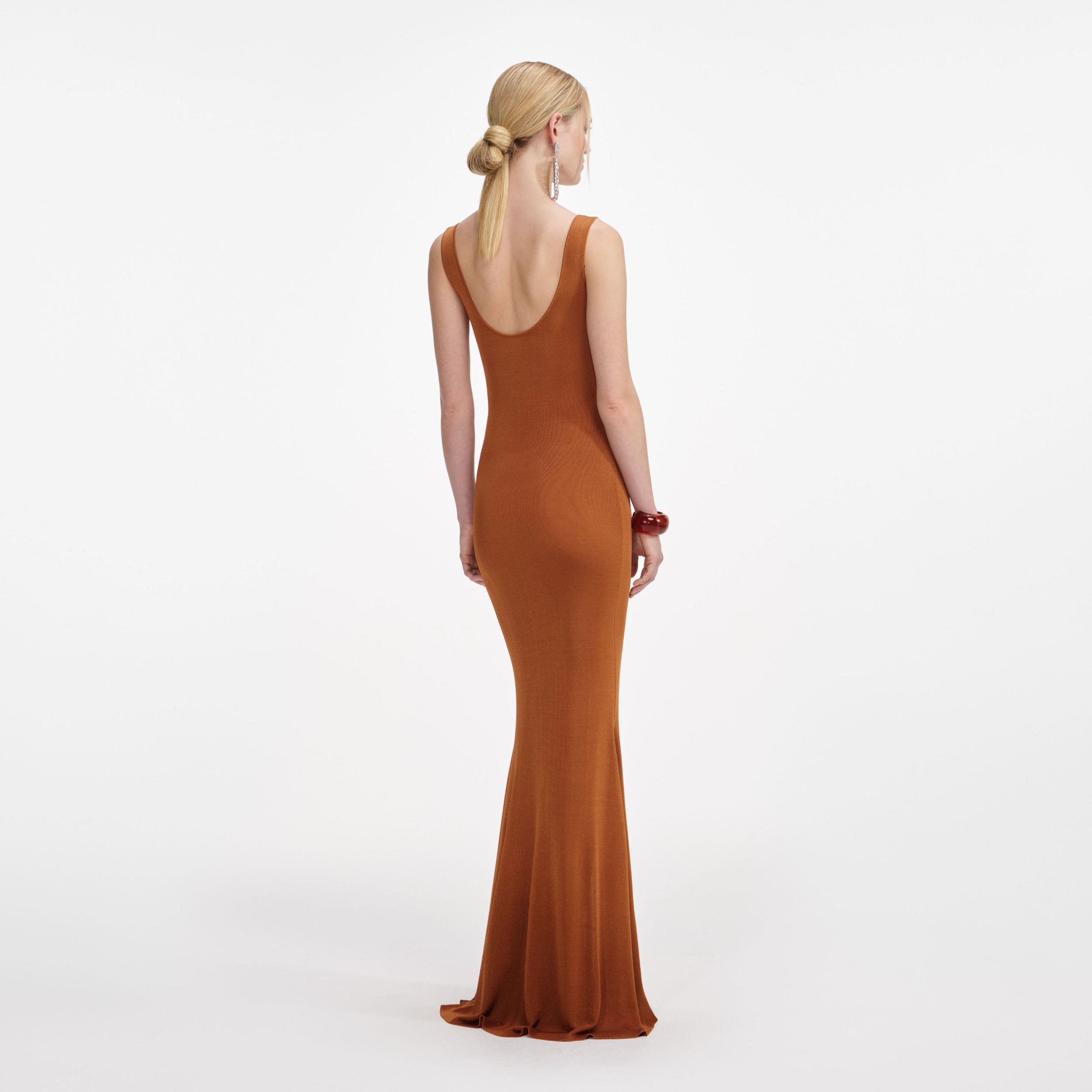 Brown Scoop Neck Viscose Knit Maxi Dress Product Image
