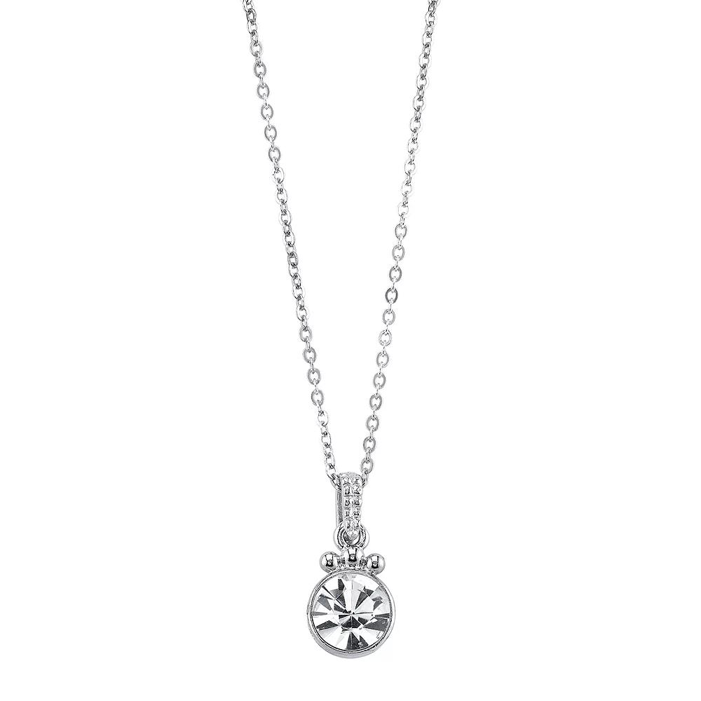 1928 Crystal Round Pendant Necklace, Womens Silver Tone Product Image