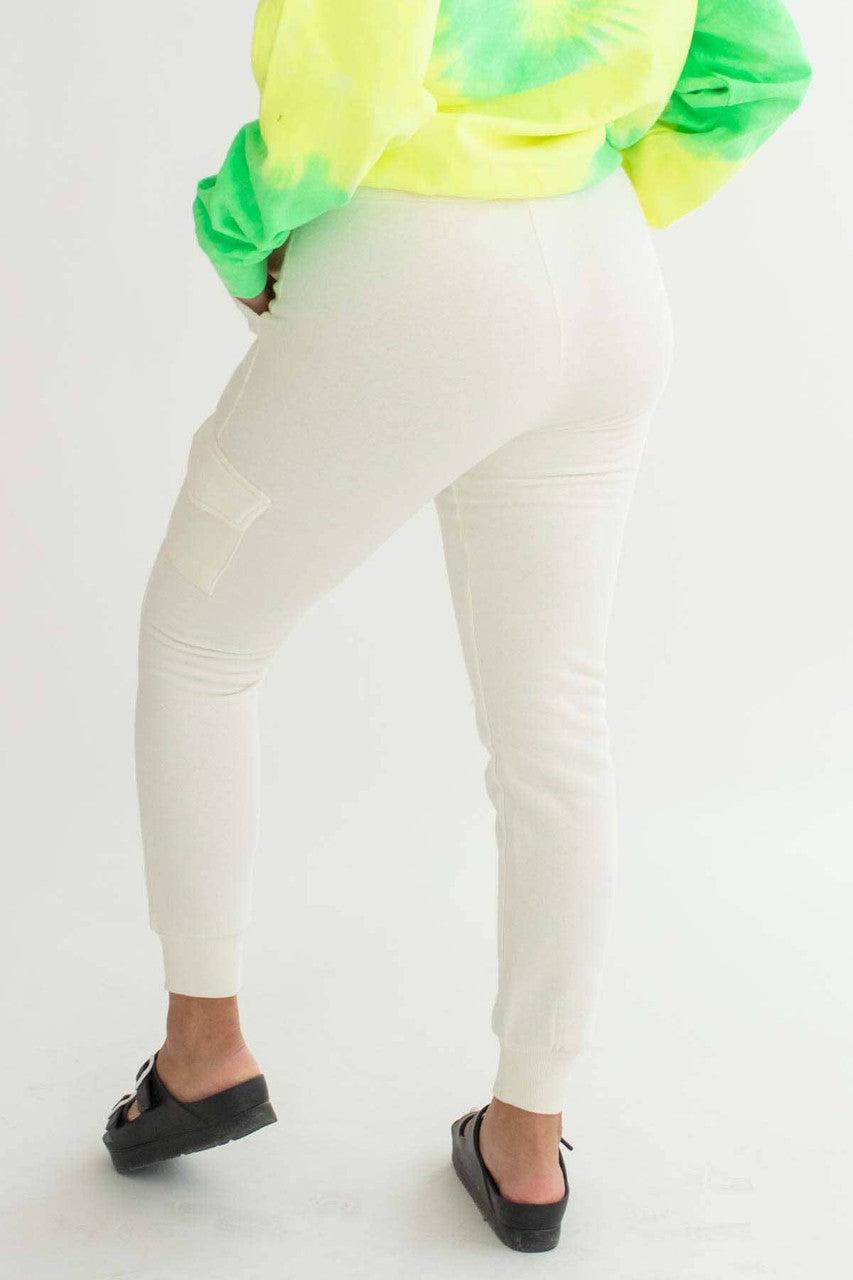 Cream Fleece Cargo Joggers Product Image