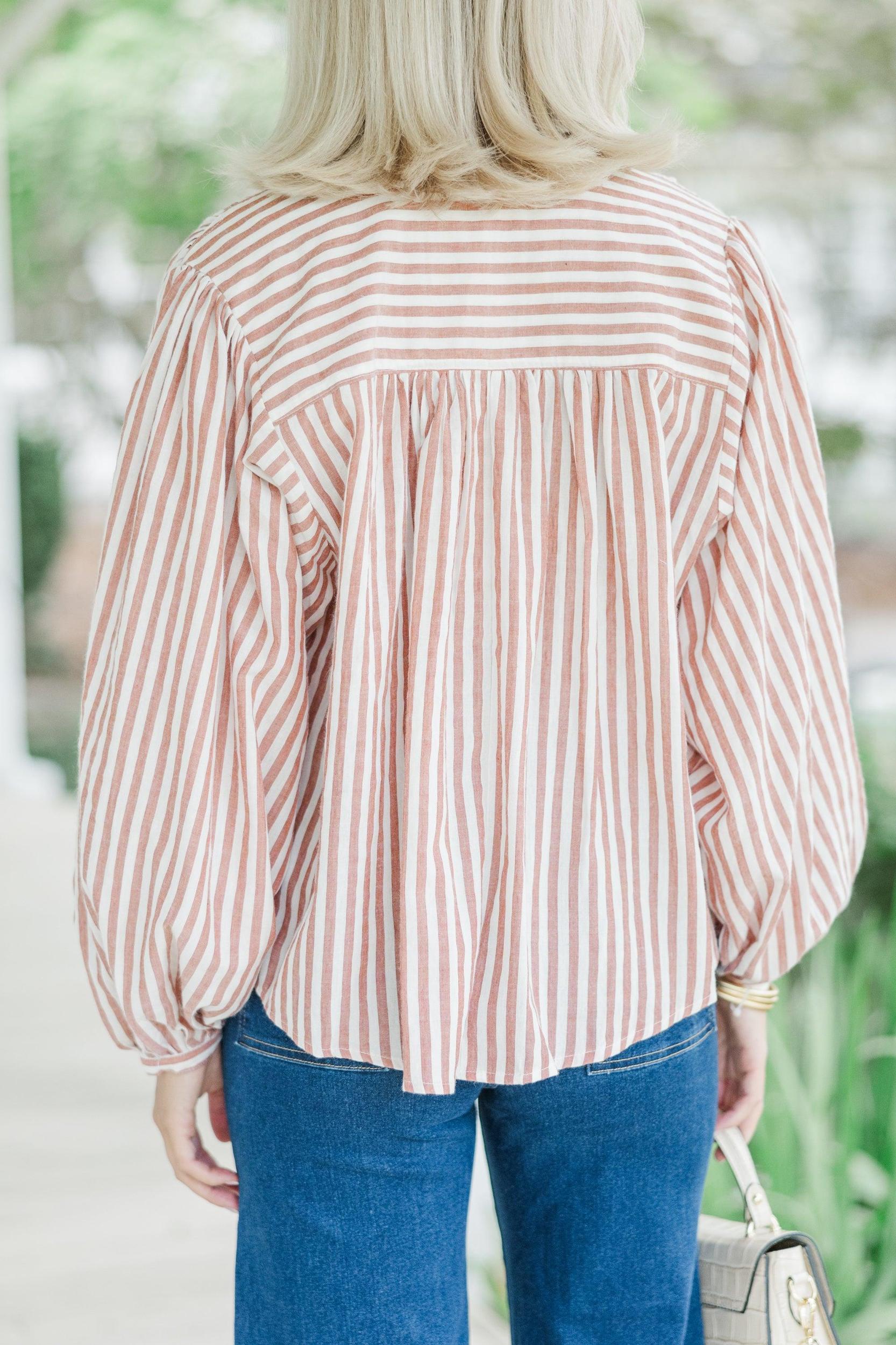 Make It Happen Rust Orange Striped Blouse Female Product Image