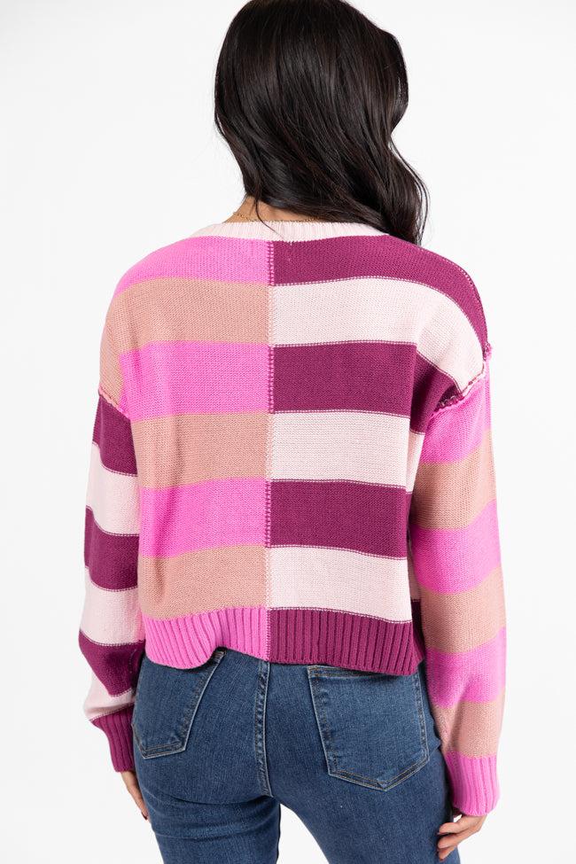 Take Your Time Pink and Berry Multi Color Block Striped Crop Sweater FINAL SALE Product Image