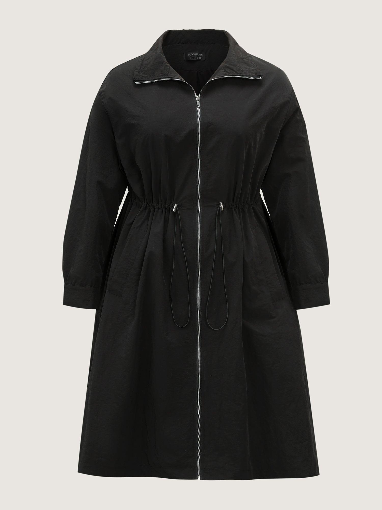 Drawstring Pockets Zipper Long Coat Female Product Image