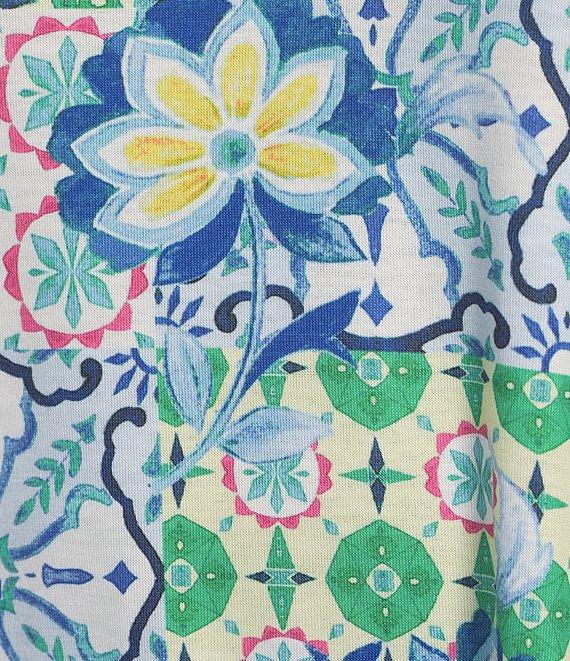 Allison Daley Petite Size Tile Block Print 3/4 Sleeve Split V-Neck Tie Hem Knit Top Product Image