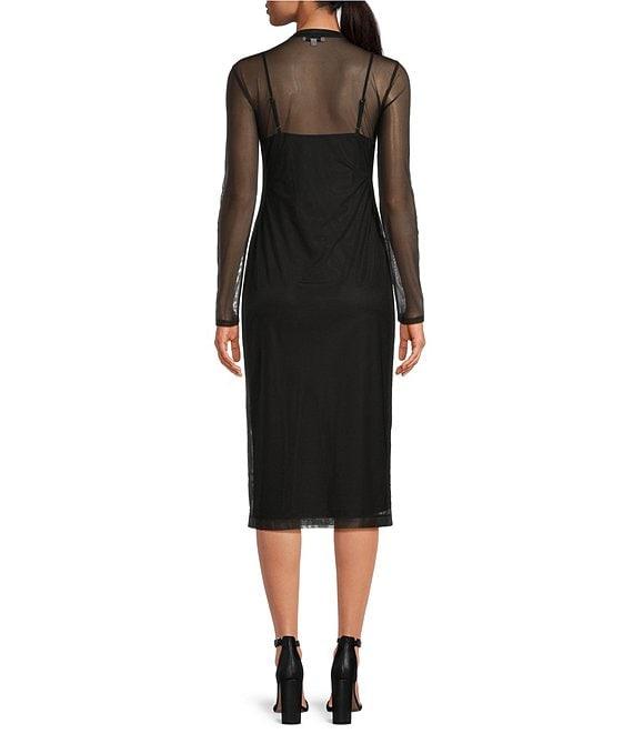 Gianni Bini Jordy Mesh Long Sleeve Crew Neck Slip Dress Product Image
