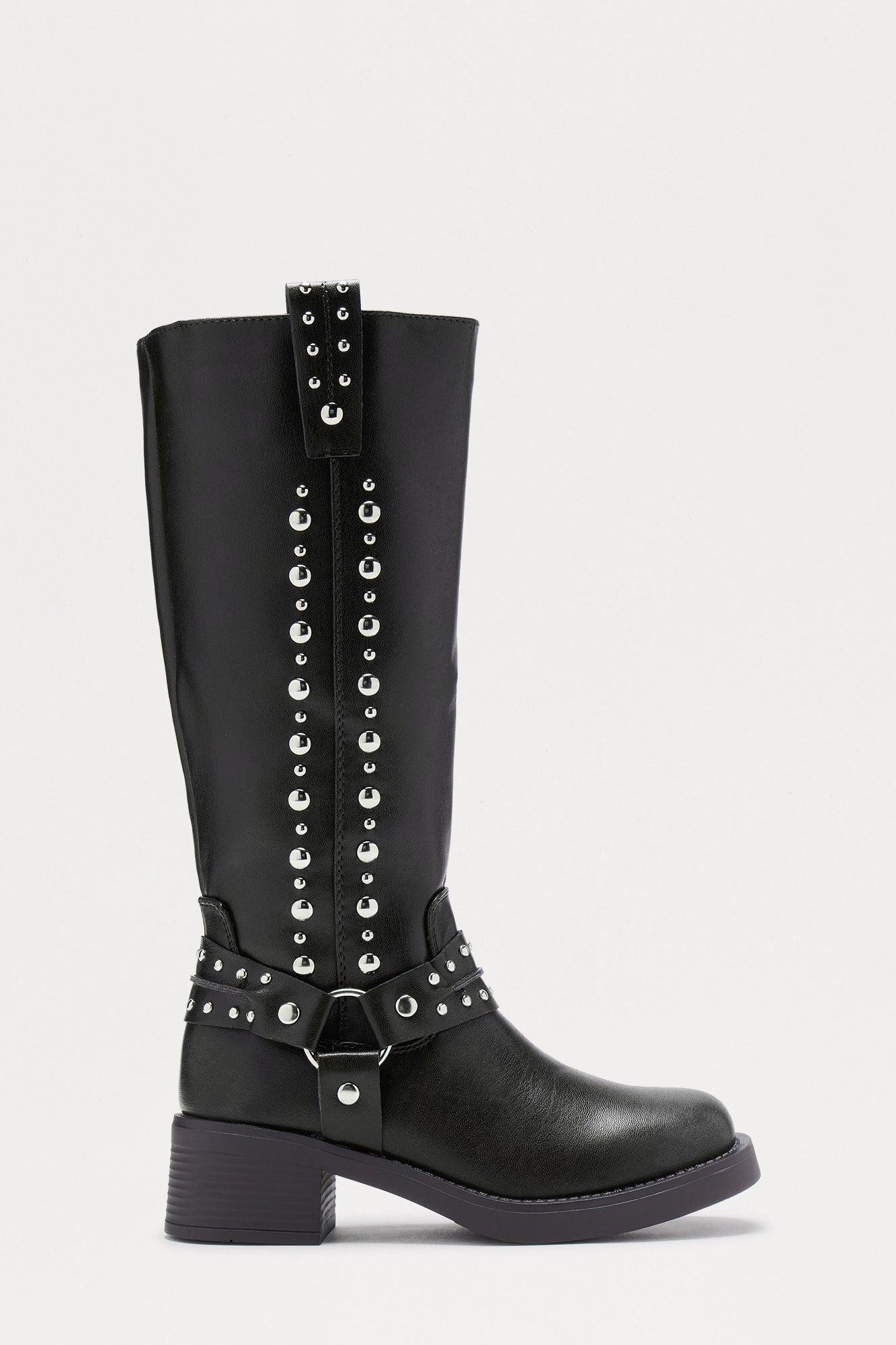 Timberly Studded Knee High Boots - Brown Product Image