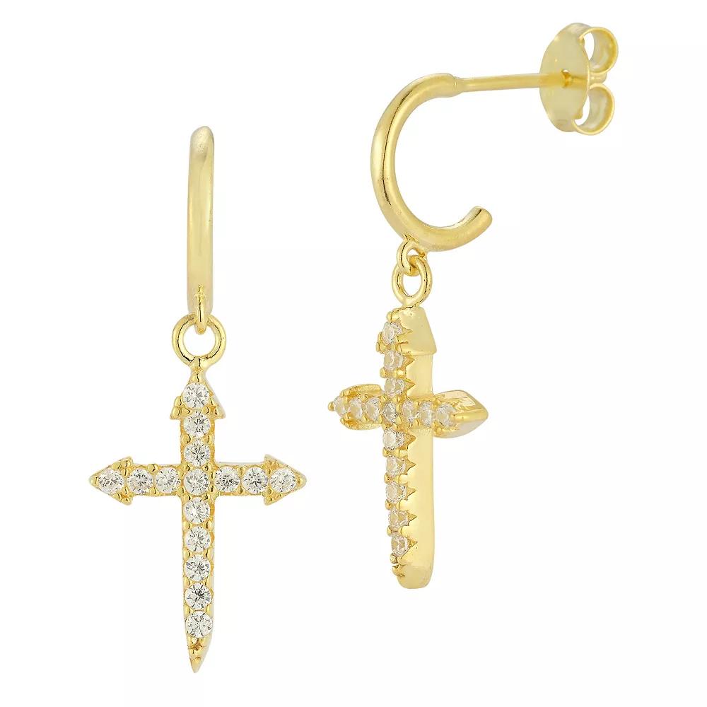 Sunkissed Sterling Cubic Zirconia Cross Drop Earrings, Women's, Gold Tone Product Image