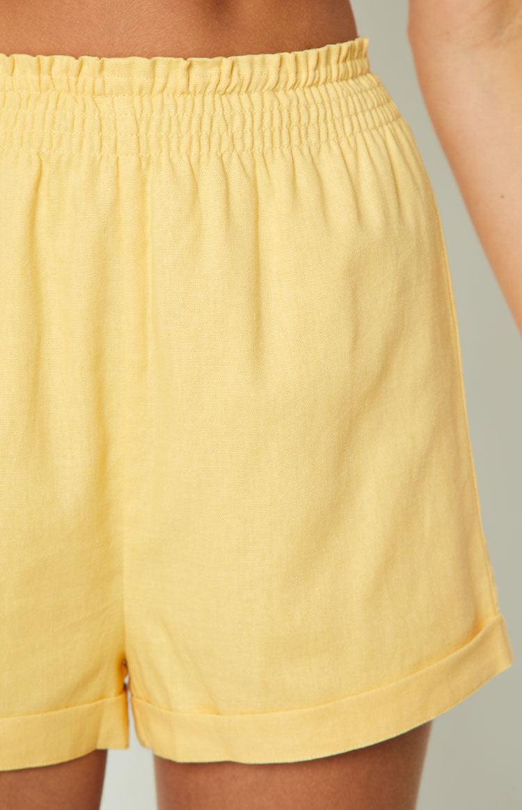 Kaley Yellow Linen Blend Shorts Product Image