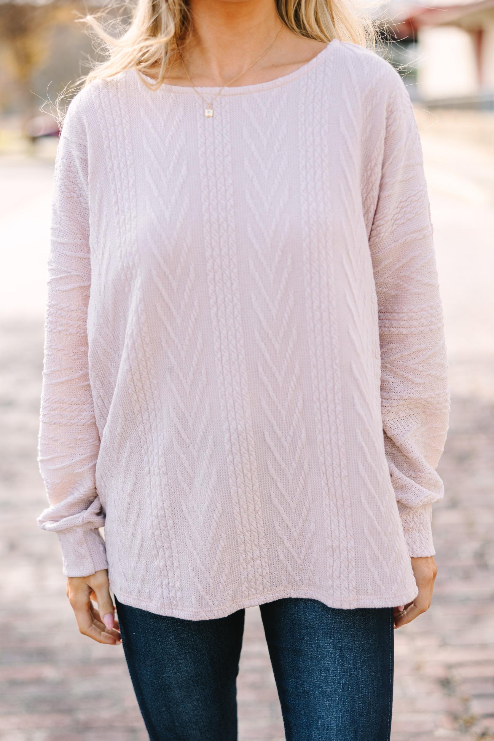 The Slouchy Taupe Brown Cable Knit Top Female Product Image