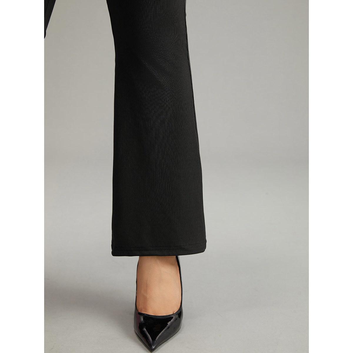 Plus Size Plain Rib Knit Flare Leg Legging Women Black Casual High stretch Flare Leg High Rise Dailywear Leggings BloomChic 26/4X Product Image