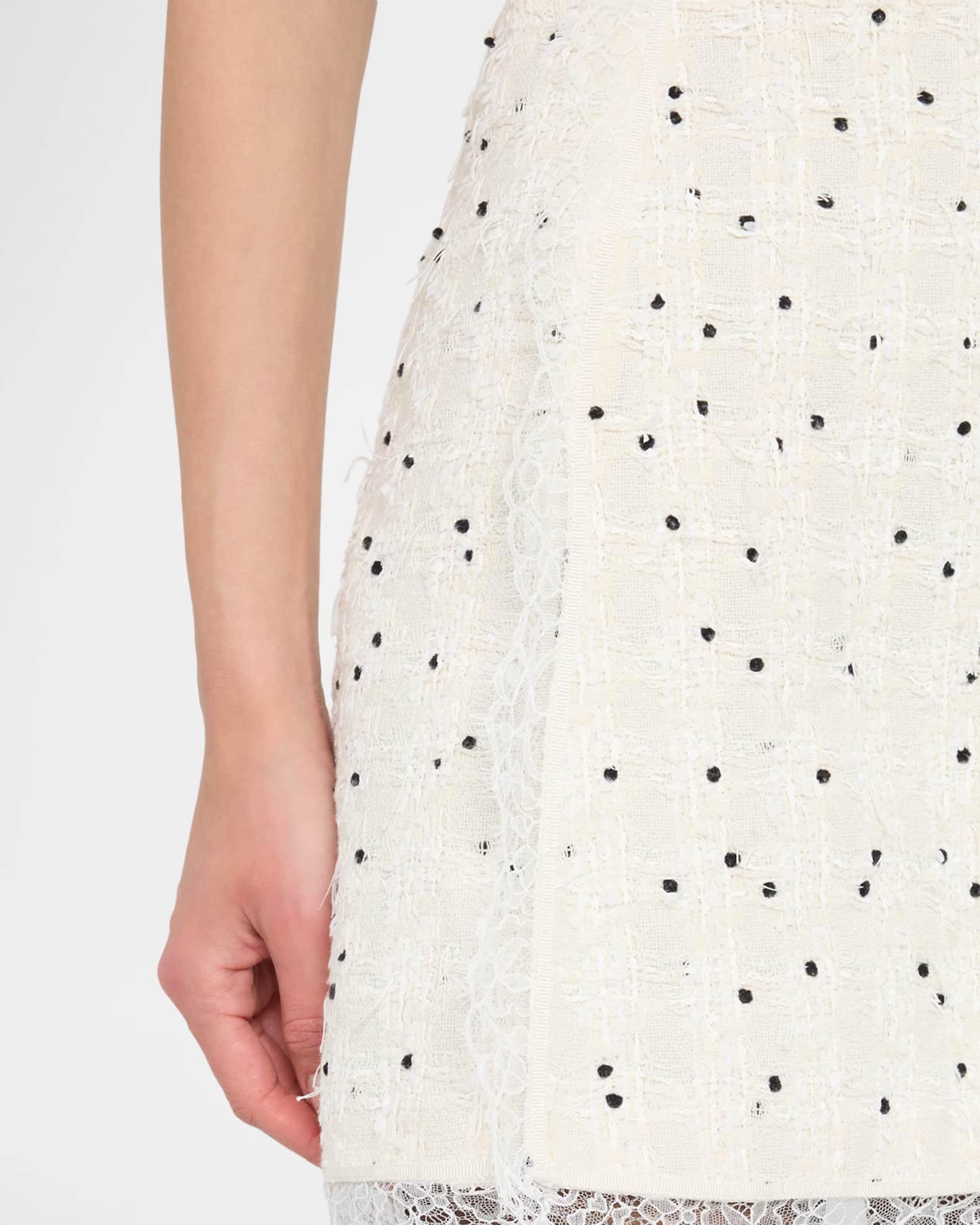 Polka-Dot Boucle Lace-Trim Mini Skirt Product Image