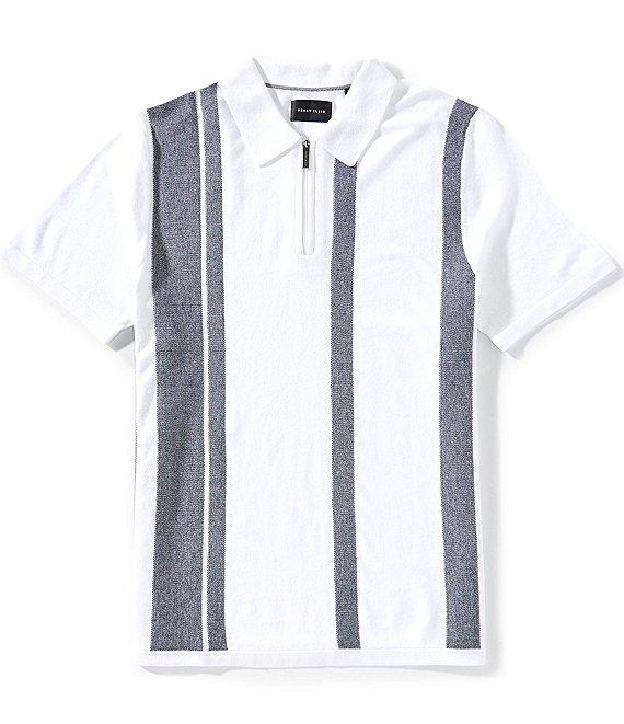 Perry Ellis Stripe Quarter-Zip Short Sleeve Polo Sweater Product Image