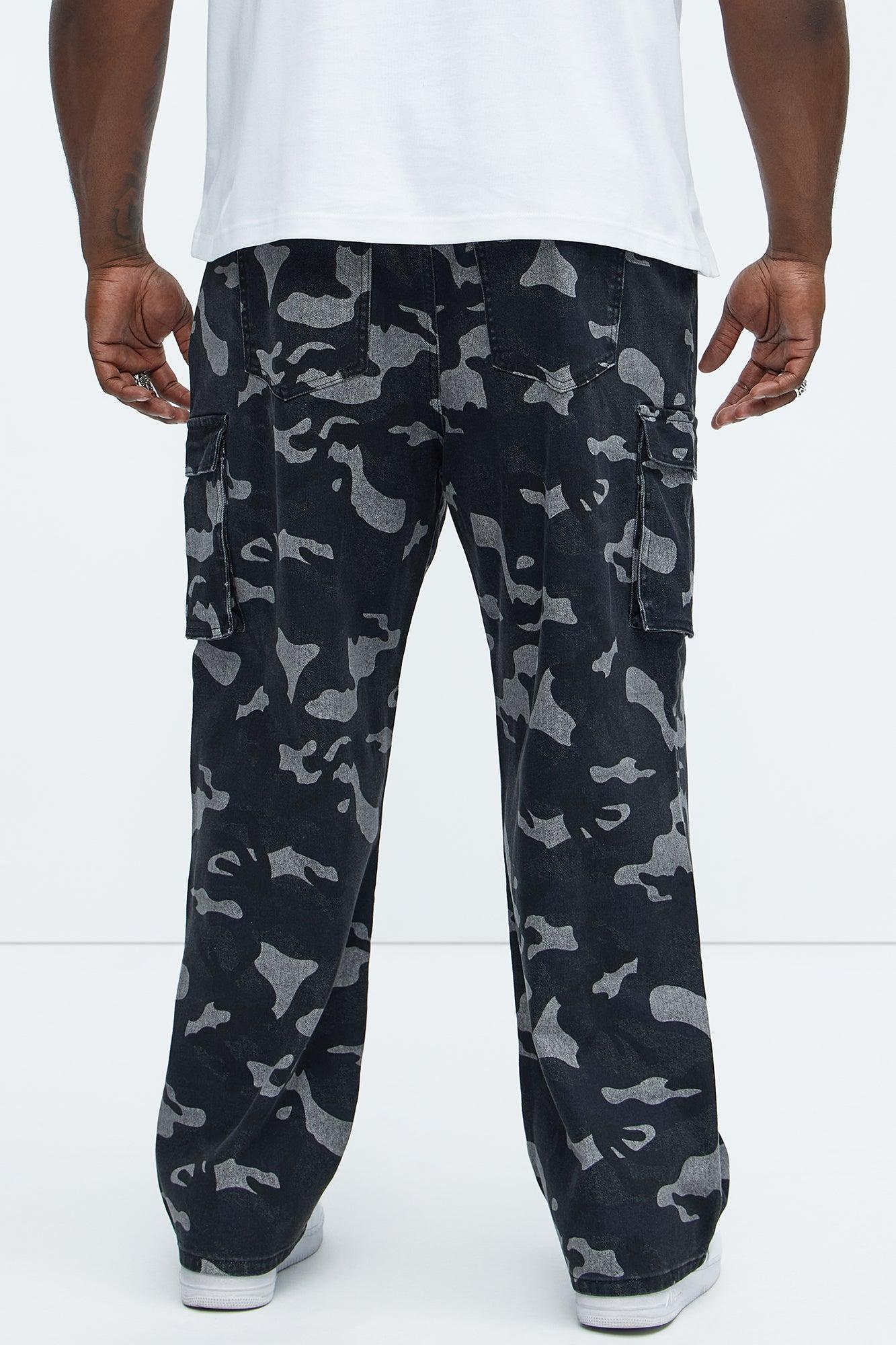 Cargo Camo Baggy Jeans - Black/combo Product Image