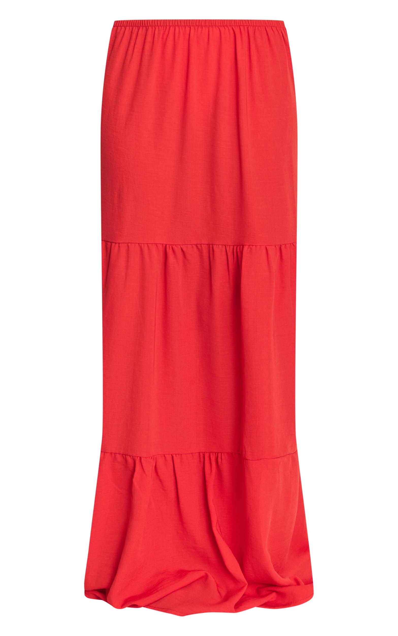 Red Linen Look Tiered Maxi Beach Skirt Product Image