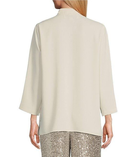 Caroline Rose Matte Crepe Mandarin Collar 3/4 Sleeve Black Rhinestone Button Jacket Product Image