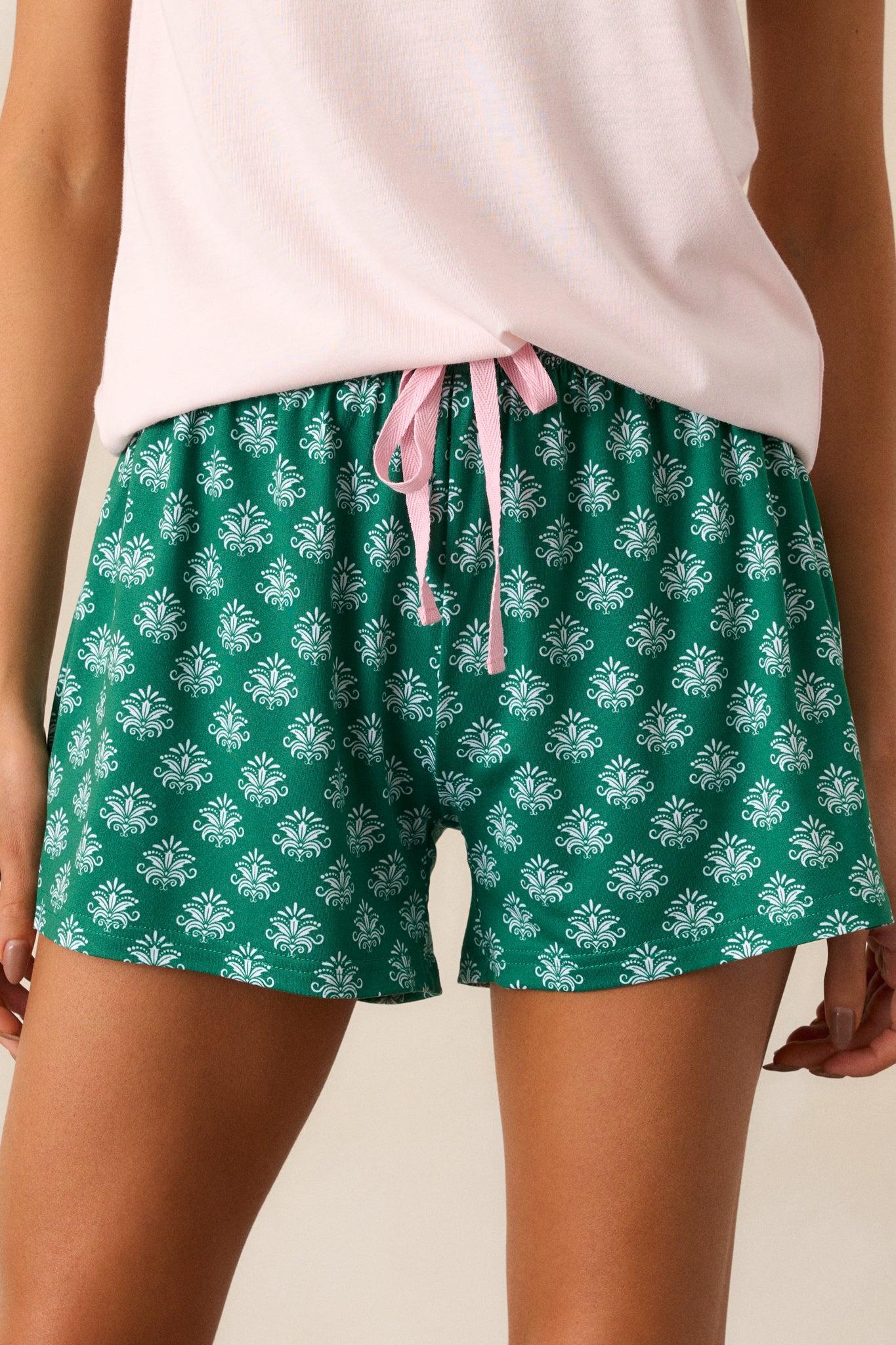 Dreamy Detours Green Fleur De Lis Pajama Shorts Product Image