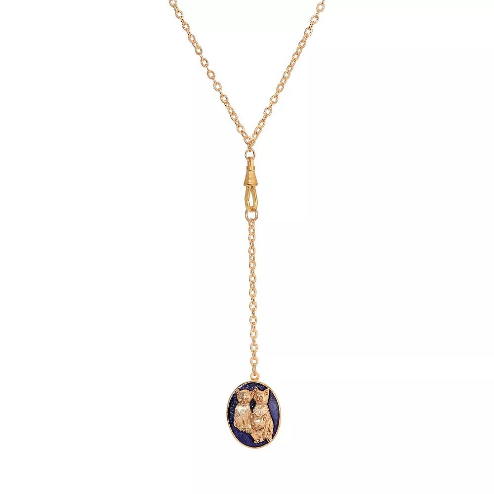 1928 Enamel Cat Locket Necklace, Womens, Blue Gold Product Image