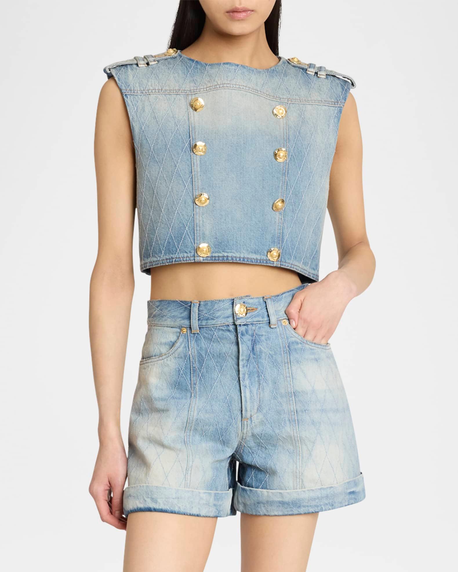 Quilted High-Rise Denim Shorts Product Image