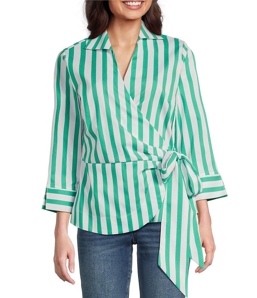 Foxcroft Salina Point Collar 3/4 Sleeve Stretch Stripe Tunic Product Image