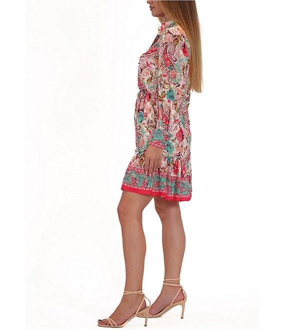 Julia Jordan Long Sleeve Paisley Print Faux Linen Shirtdress Product Image