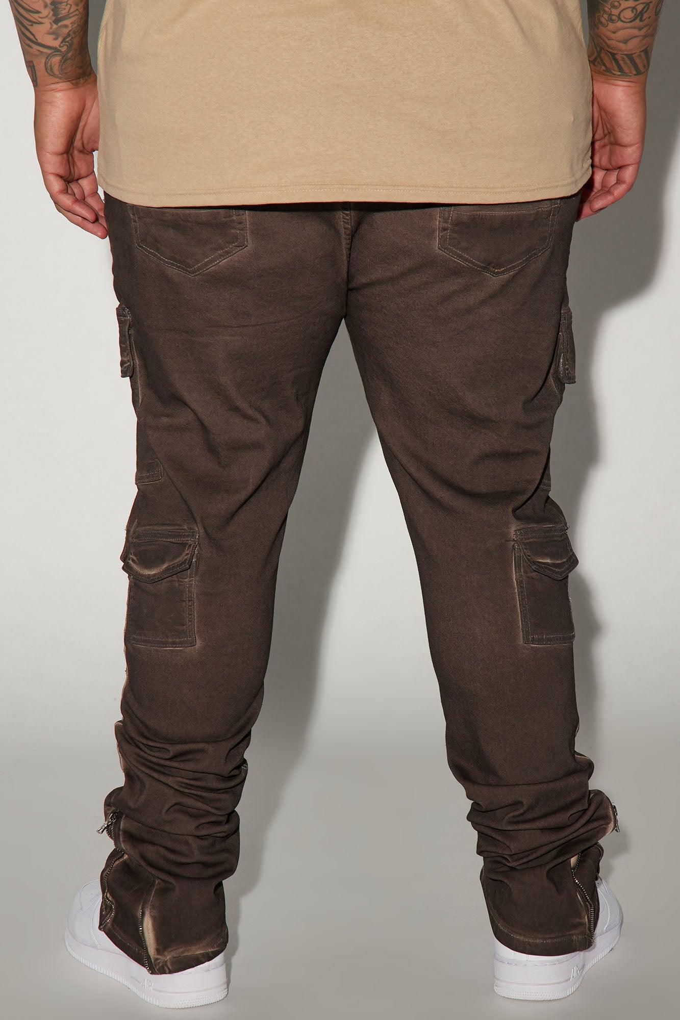 Triple Cargo Stacked Skinny Flare Jeans - Chocolate Product Image