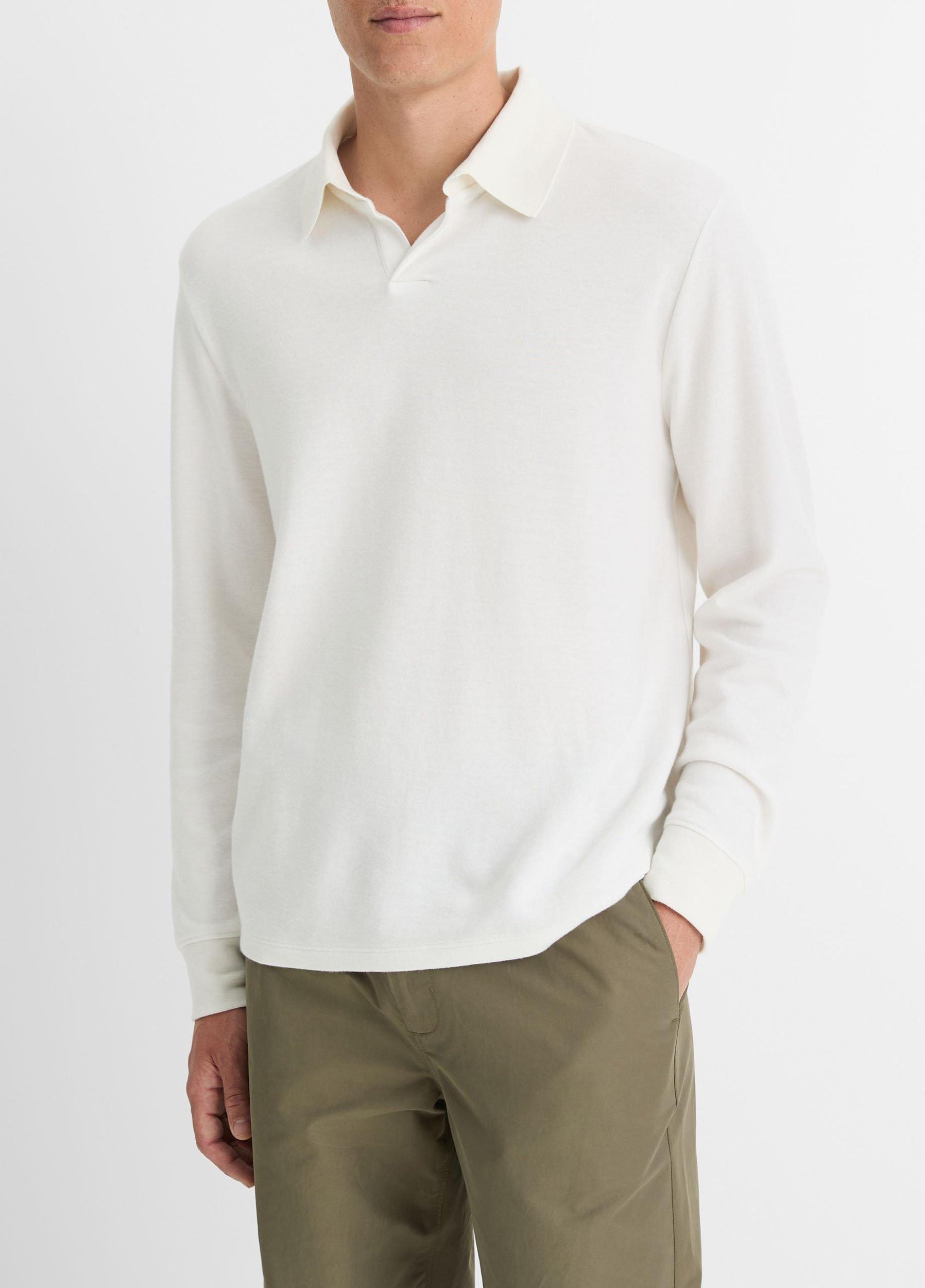 Double-Face Cotton-Blend Long-Sleeve Polo Shirt Product Image
