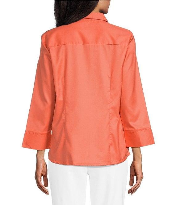 Investments Petite Size Rachel 3/4 Sleeve Point Collar Button Front Shirt Product Image