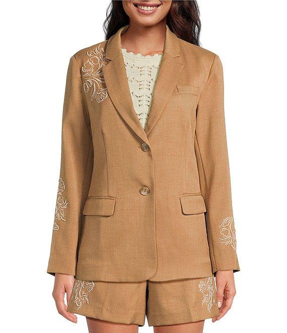 Sam Edelman Coordinating Fallon Slim Stretch Embroidered Twill Notch Lapel Two Button Blazer Product Image