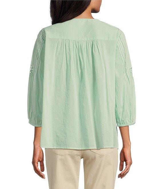 Intro Cotton Voile Crew Neck 3/4 Sleeve Lace Trim Peasant Blouse Product Image