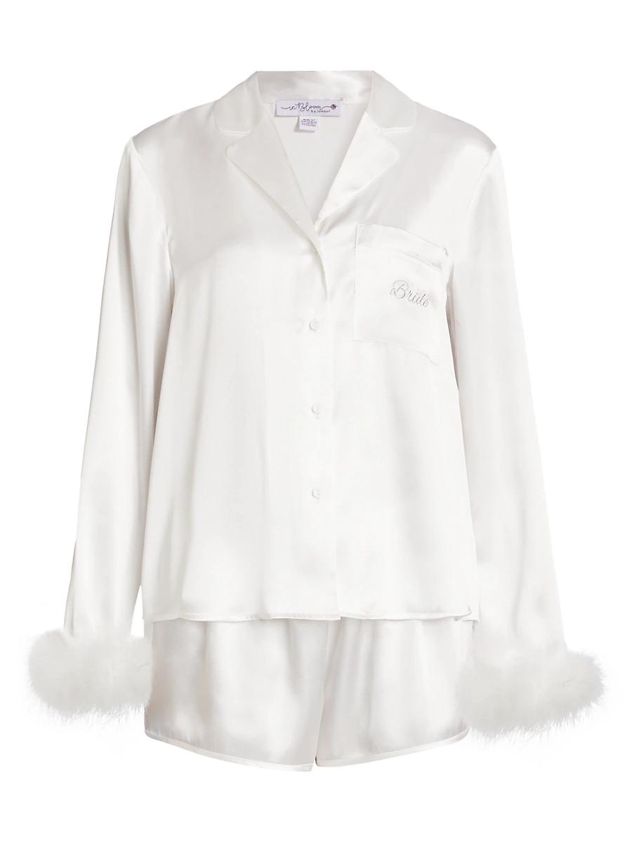 Womens Zayla Feather-Trimmed Satin Short Pajamas Product Image