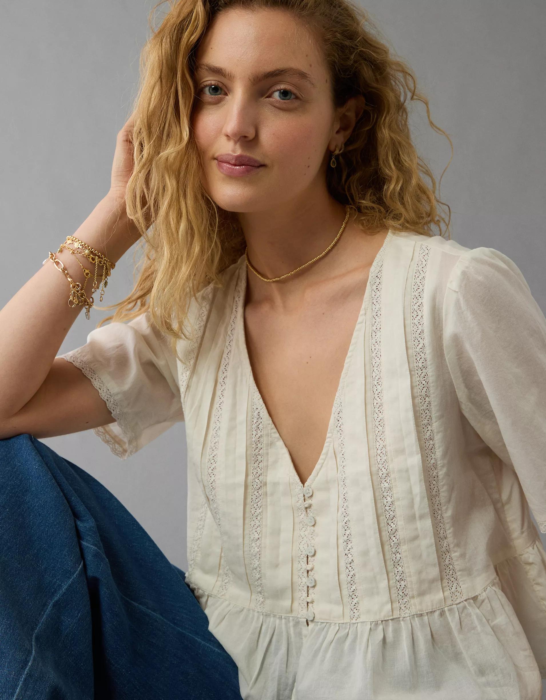 AE V-Neck Lace Blouse Product Image