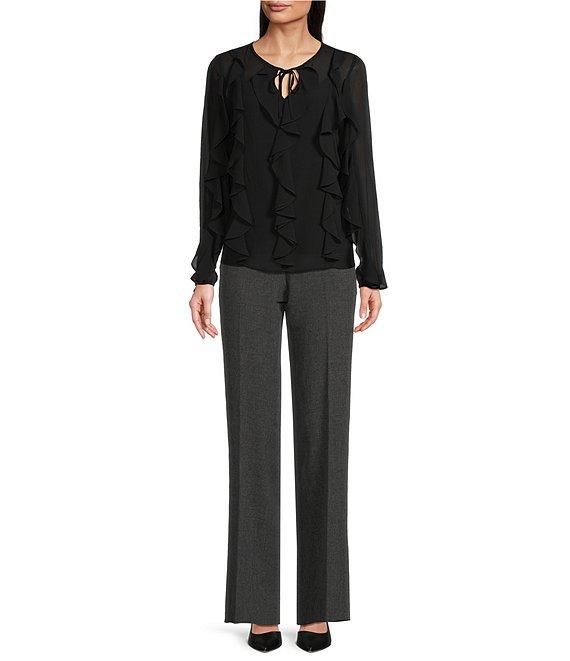 Anne Klein Round Collar Long Sleeves Ruffe Front and Sleeve Tie Front Blouse Product Image